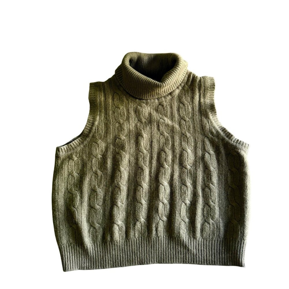 Carlisle Sleeveless Turtle Neck Cable Knit Pullover Sweater Women Green Winter
